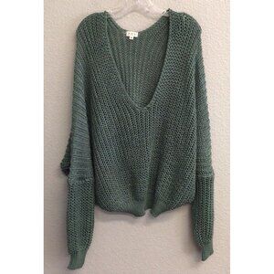Pol Sweater Women's Medium Green Oversized Boho Modern Comfort Loose Knit V-neck